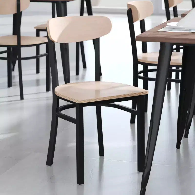 Chaise de salle à manger industrielle Emma and Oliver avec cadre en acier laminé et assise en bois massif – Capacité de poids statique de 500 lb