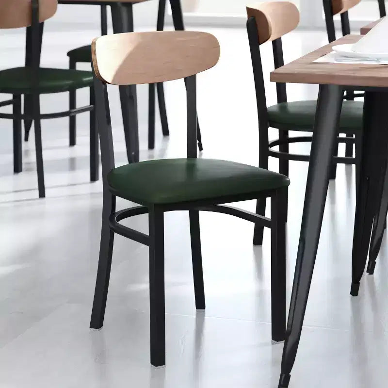 Chaise de salle à manger industrielle Emma and Oliver avec cadre en acier laminé et assise en bois massif – Capacité de poids statique de 500 lb