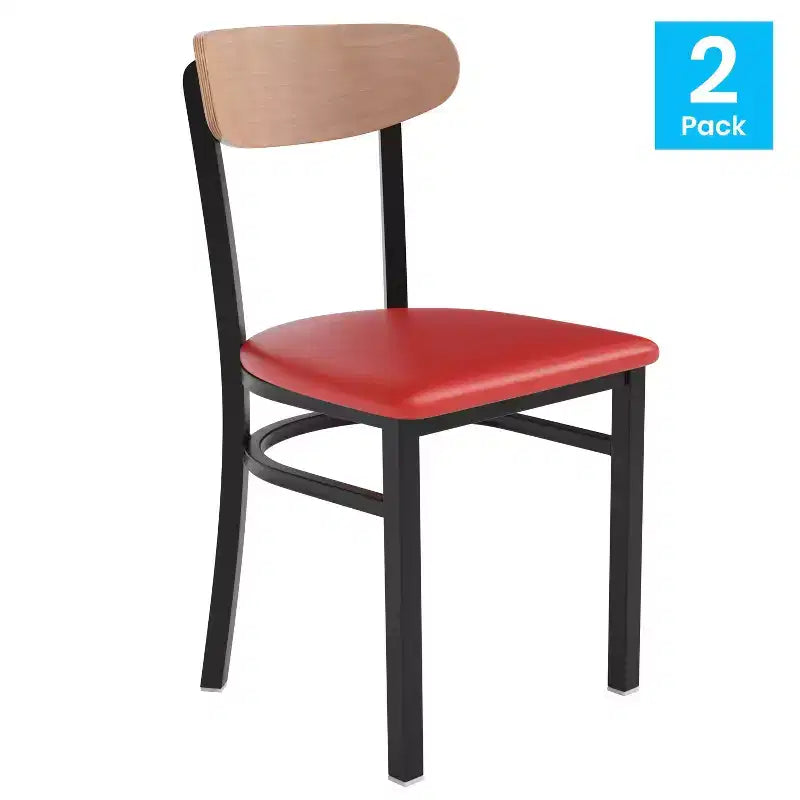 Chaise de salle à manger industrielle Emma and Oliver avec cadre en acier laminé et assise en bois massif – Capacité de poids statique de 500 lb