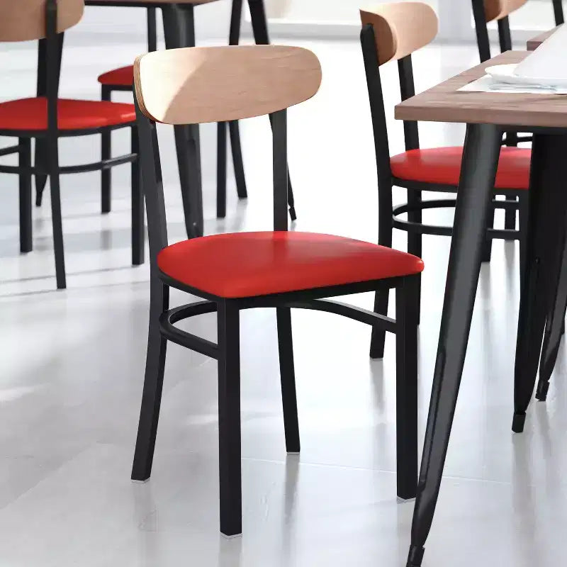 Chaise de salle à manger industrielle Emma and Oliver avec cadre en acier laminé et assise en bois massif – Capacité de poids statique de 500 lb