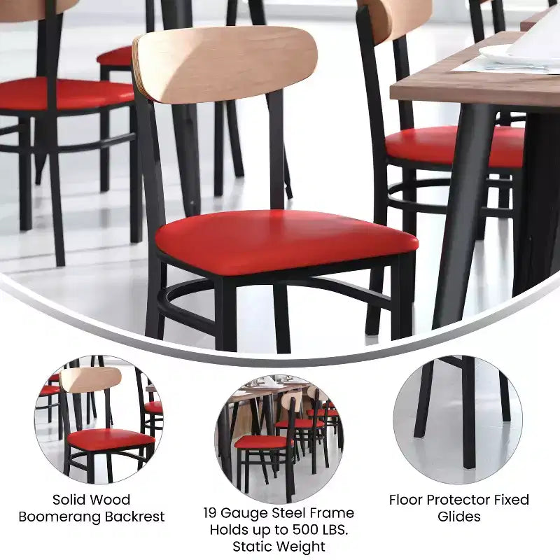 Chaise de salle à manger industrielle Emma and Oliver avec cadre en acier laminé et assise en bois massif – Capacité de poids statique de 500 lb