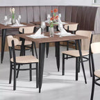 Chaise de salle à manger industrielle Emma and Oliver avec cadre en acier laminé et assise en bois massif – Capacité de poids statique de 500 lb