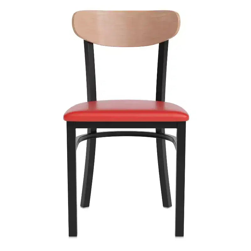 Chaise de salle à manger industrielle Emma and Oliver avec cadre en acier laminé et assise en bois massif – Capacité de poids statique de 500 lb