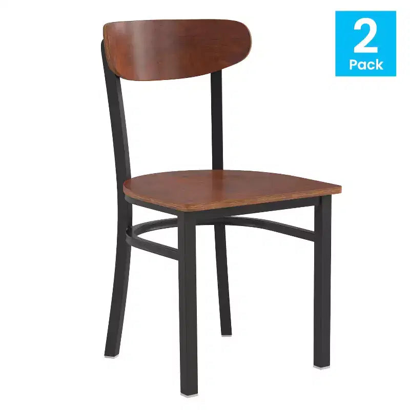 Chaise de salle à manger industrielle Emma and Oliver avec cadre en acier laminé et assise en bois massif – Capacité de poids statique de 500 lb
