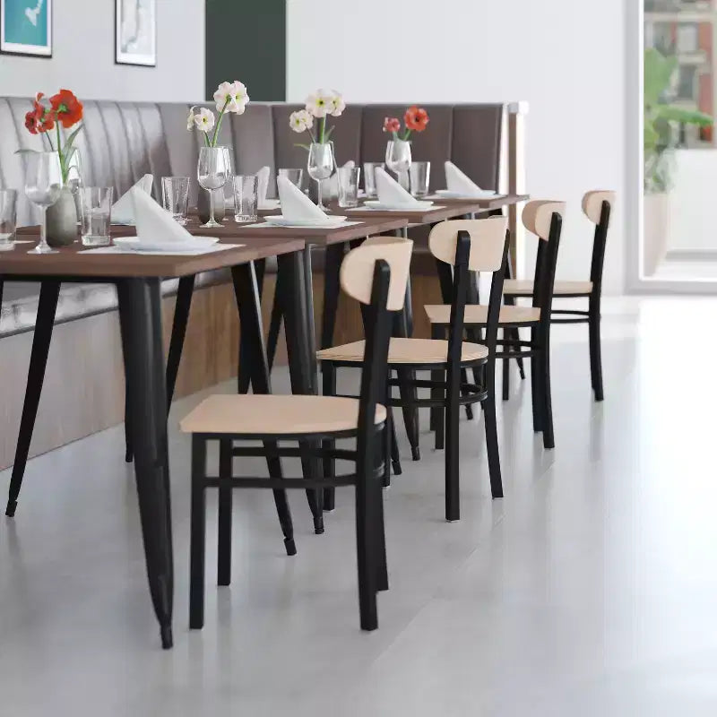 Chaise de salle à manger industrielle Emma and Oliver avec cadre en acier laminé et assise en bois massif – Capacité de poids statique de 500 lb