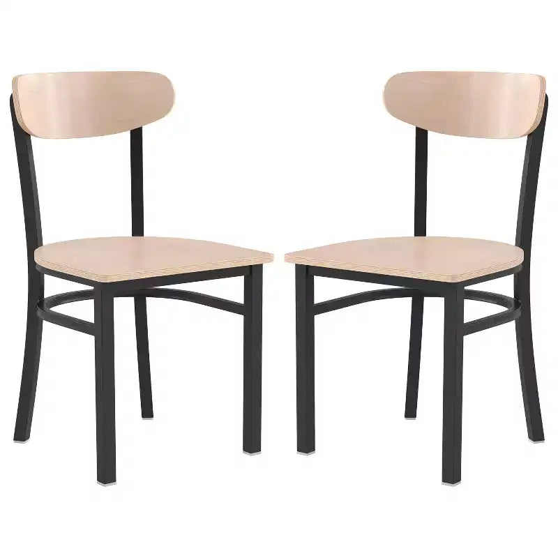 Chaise de salle à manger industrielle Emma and Oliver avec cadre en acier laminé et assise en bois massif – Capacité de poids statique de 500 lb