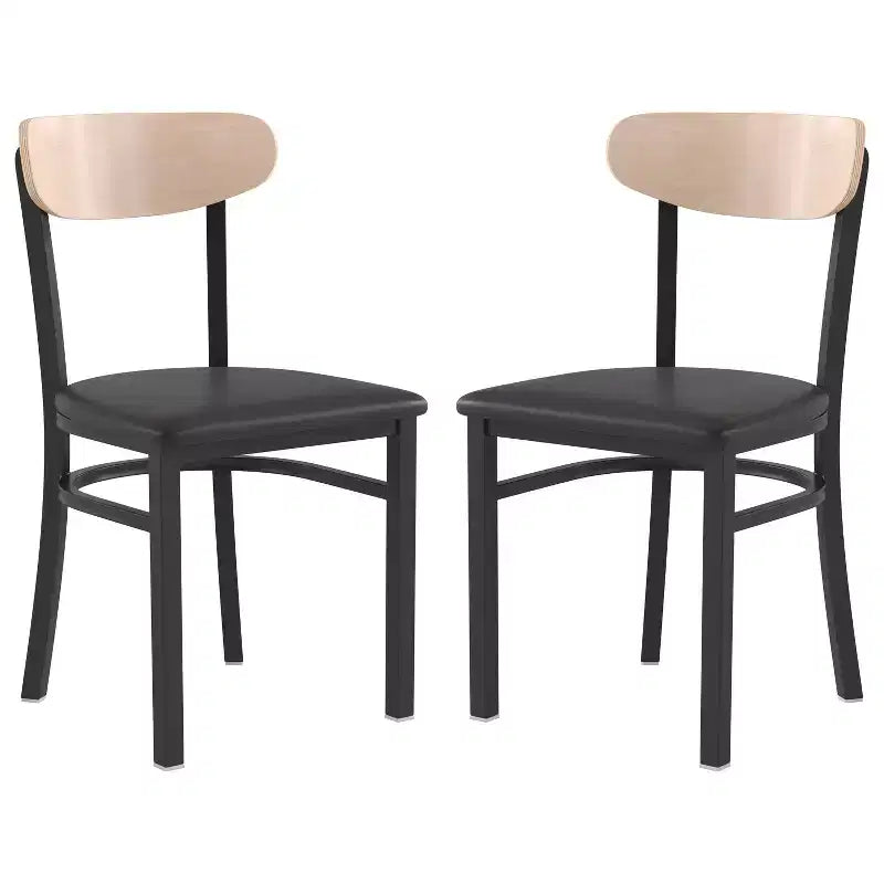 Chaise de salle à manger industrielle Emma and Oliver avec cadre en acier laminé et assise en bois massif – Capacité de poids statique de 500 lb