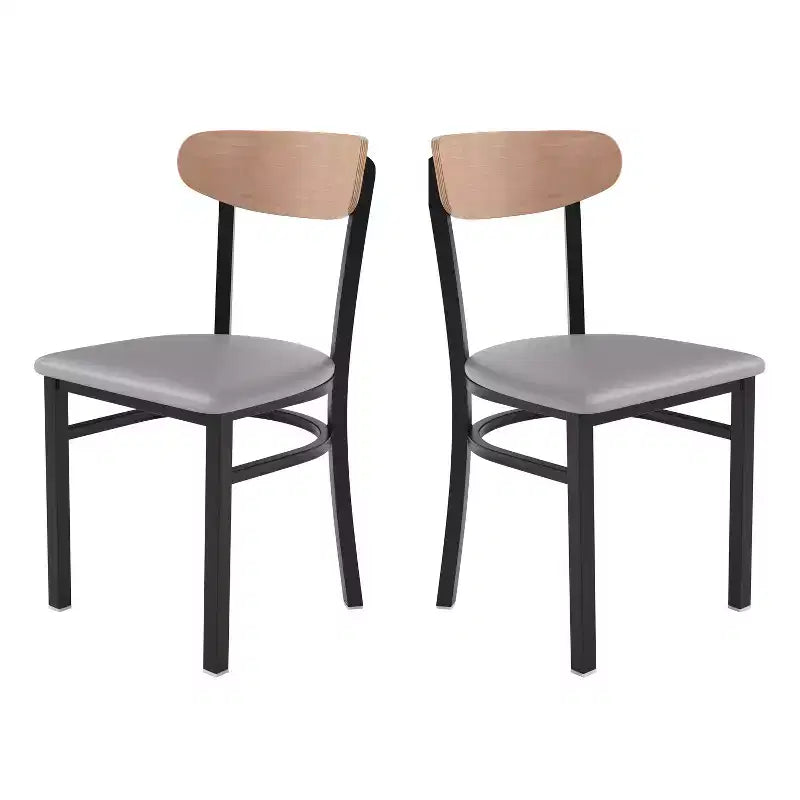 Chaise de salle à manger industrielle Emma and Oliver avec cadre en acier laminé et assise en bois massif – Capacité de poids statique de 500 lb