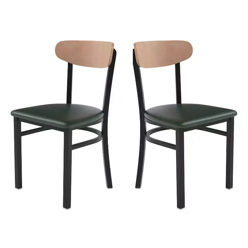 Chaise de salle à manger industrielle Emma and Oliver avec cadre en acier laminé et assise en bois massif – Capacité de poids statique de 500 lb