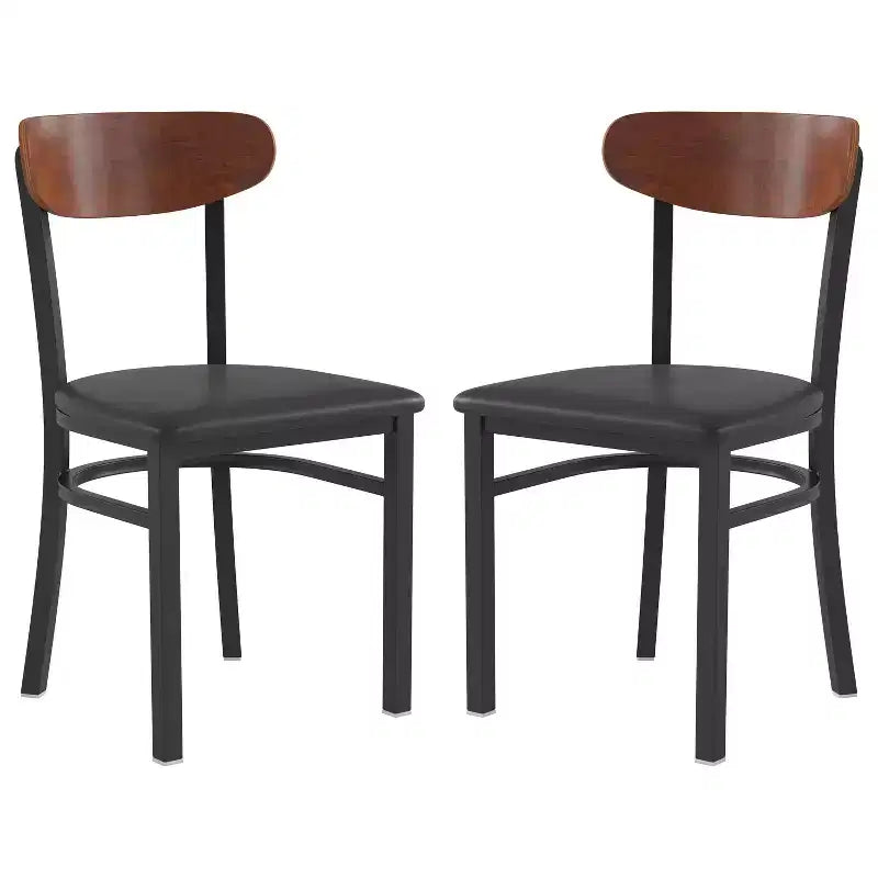 Emma and Oliver Industrial Dining Chair with Rolled Steel Frame and Solid Wood Seat - 500 lbs. Static Weight Capacity