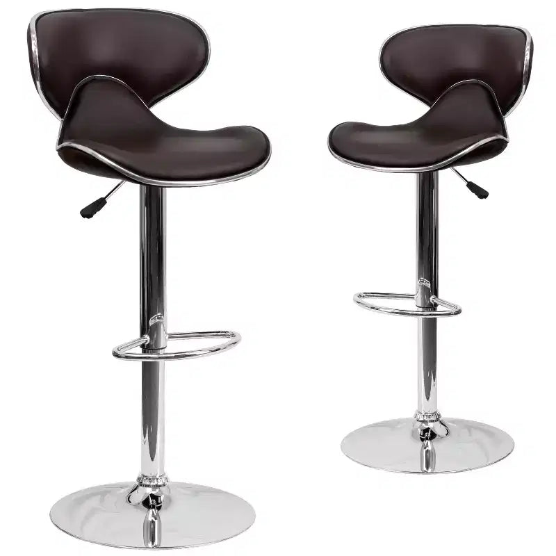 Emma and Oliver 2 Pack Contemporary Cozy Mid-Back Vinyl Adjustable Height Barstool with Chrome Base