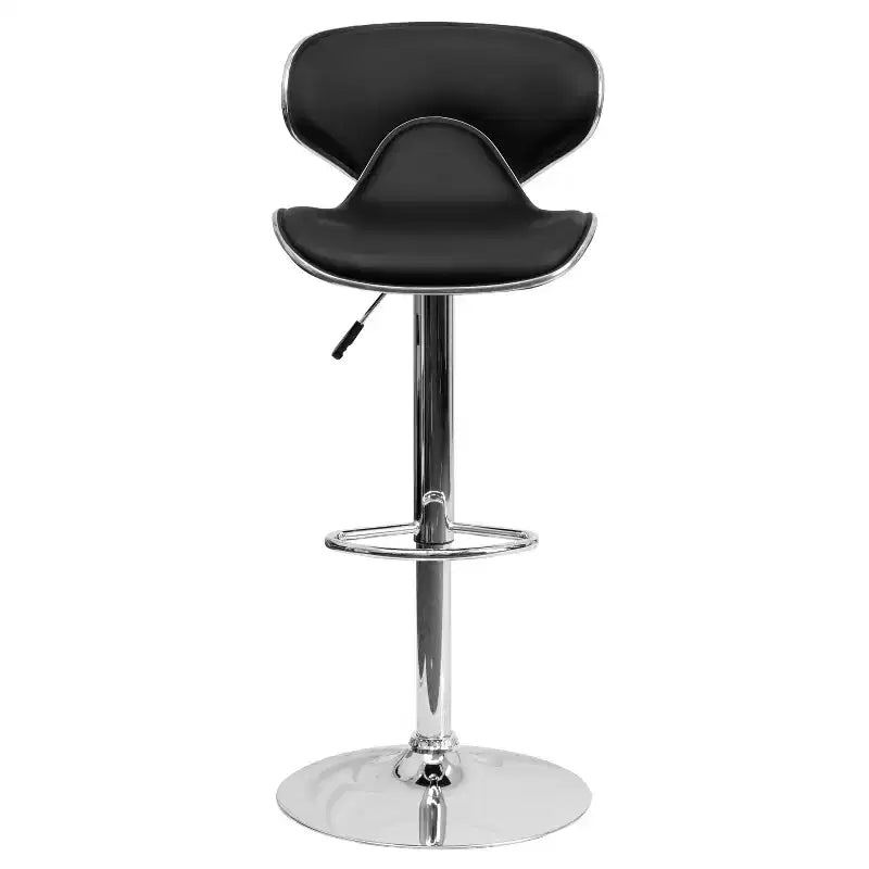 Lot de 2 tabourets de bar contemporains confortables Emma et Oliver avec dossier mi-haut en vinyle, réglables en hauteur avec piètement chromé