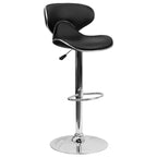 Lot de 2 tabourets de bar contemporains confortables Emma et Oliver avec dossier mi-haut en vinyle, réglables en hauteur avec piètement chromé