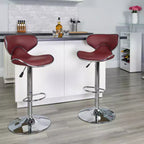 Lot de 2 tabourets de bar contemporains confortables Emma et Oliver avec dossier mi-haut en vinyle, réglables en hauteur avec piètement chromé