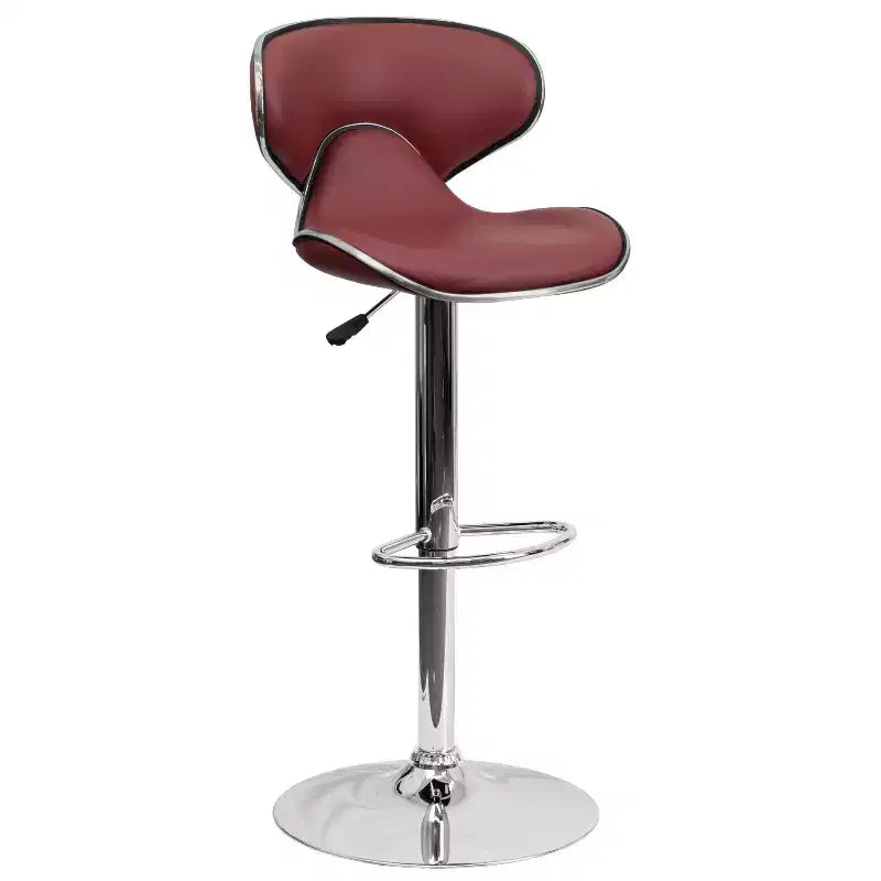 Lot de 2 tabourets de bar contemporains confortables Emma et Oliver avec dossier mi-haut en vinyle, réglables en hauteur avec piètement chromé