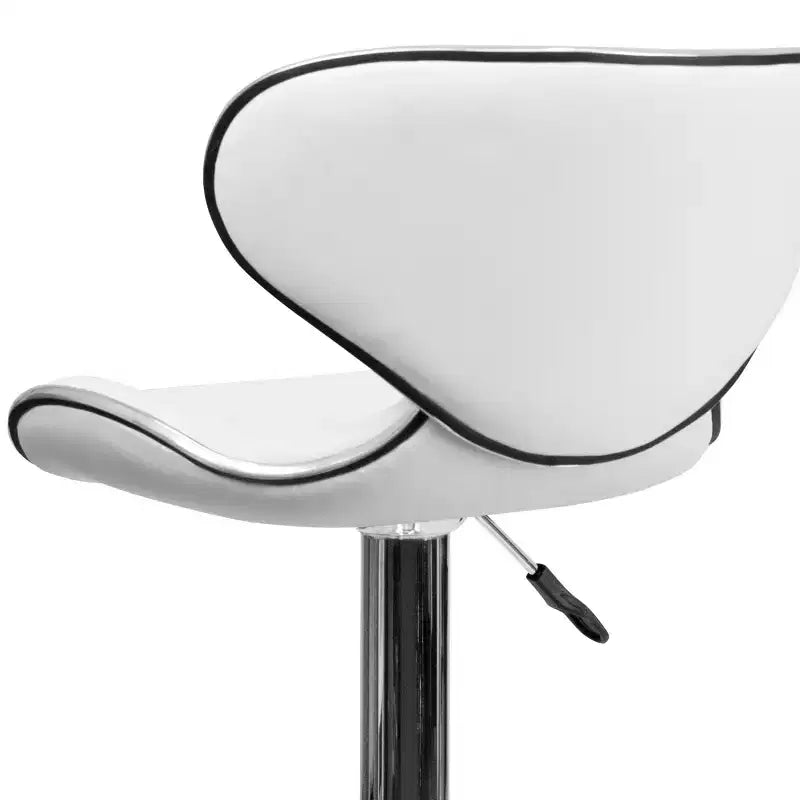 Lot de 2 tabourets de bar contemporains confortables Emma et Oliver avec dossier mi-haut en vinyle, réglables en hauteur avec piètement chromé