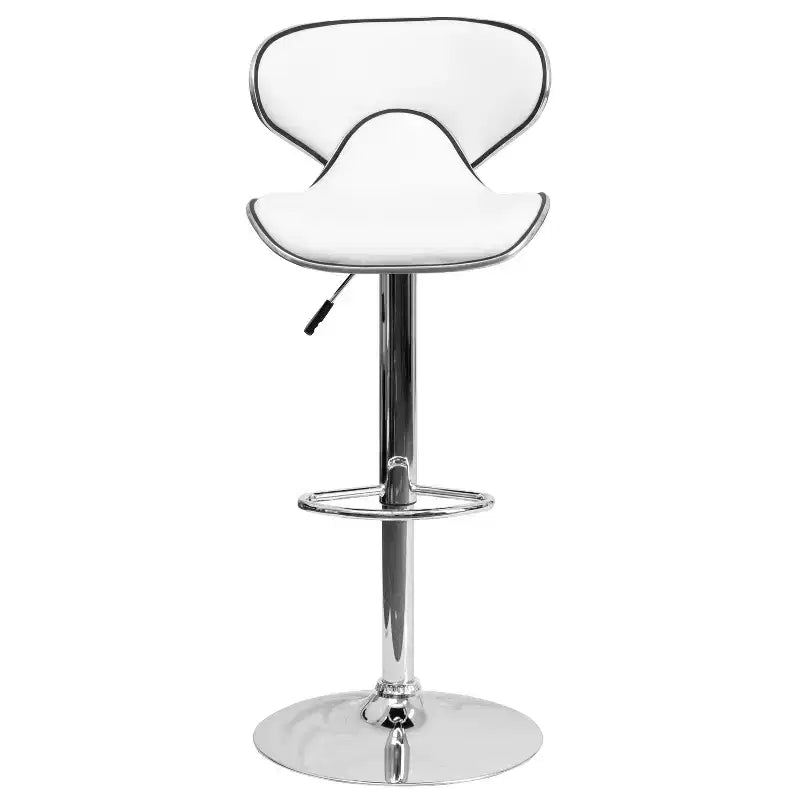 Lot de 2 tabourets de bar contemporains confortables Emma et Oliver avec dossier mi-haut en vinyle, réglables en hauteur avec piètement chromé