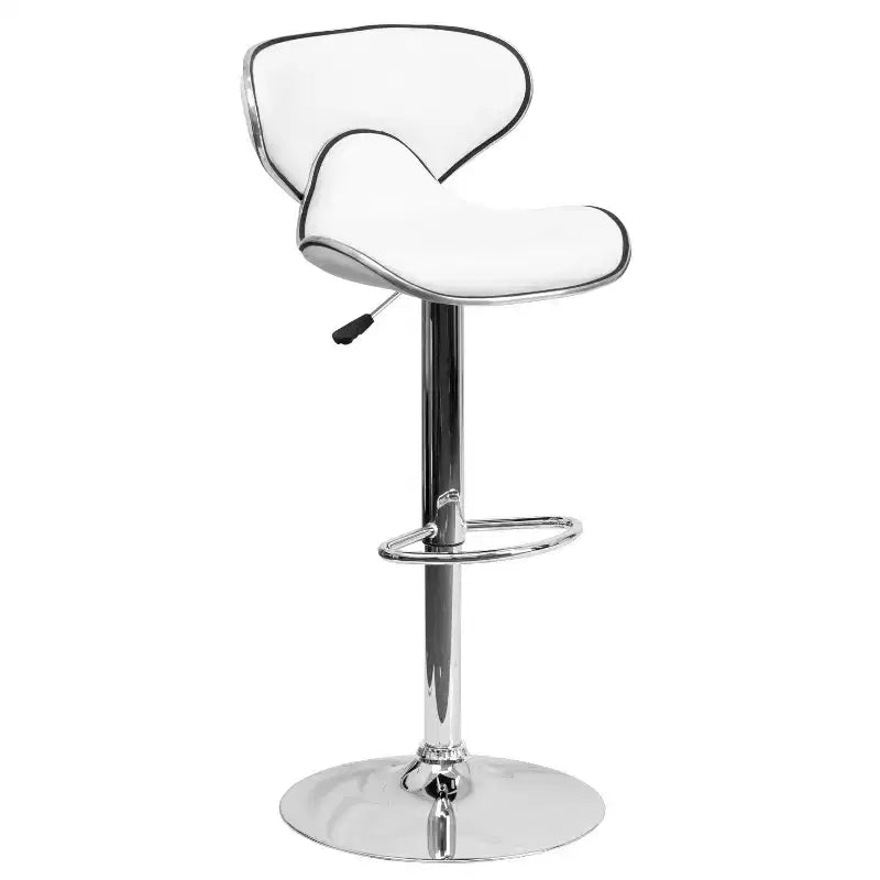 Lot de 2 tabourets de bar contemporains confortables Emma et Oliver avec dossier mi-haut en vinyle, réglables en hauteur avec piètement chromé