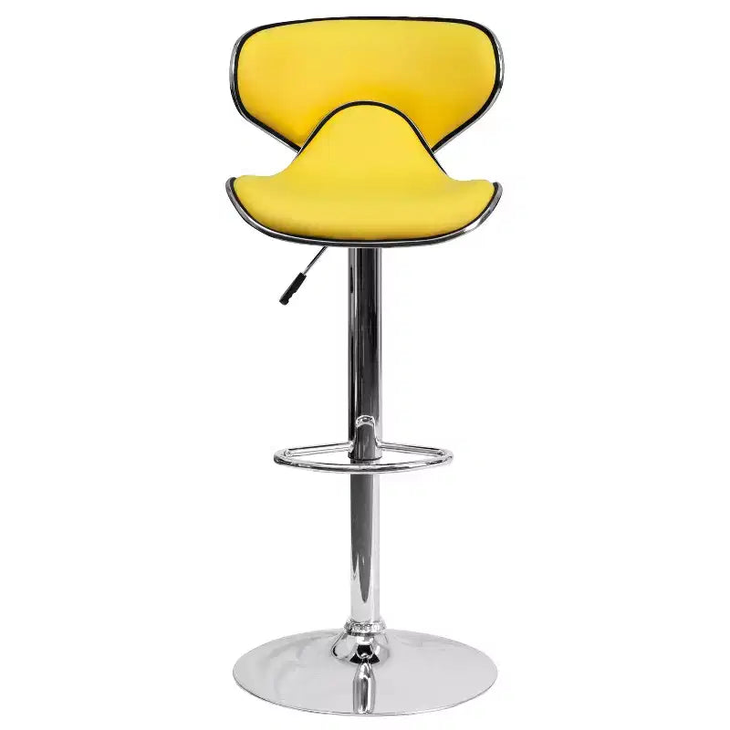 Lot de 2 tabourets de bar contemporains confortables Emma et Oliver avec dossier mi-haut en vinyle, réglables en hauteur avec piètement chromé