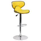 Lot de 2 tabourets de bar contemporains confortables Emma et Oliver avec dossier mi-haut en vinyle, réglables en hauteur avec piètement chromé