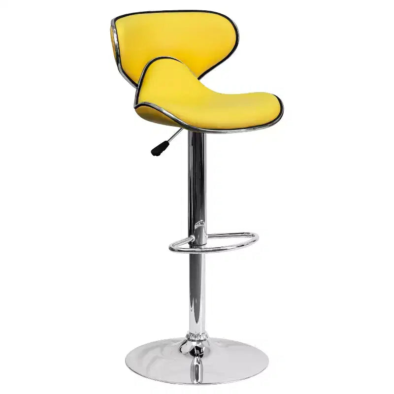 Lot de 2 tabourets de bar contemporains confortables Emma et Oliver avec dossier mi-haut en vinyle, réglables en hauteur avec piètement chromé