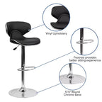 Lot de 2 tabourets de bar contemporains confortables Emma et Oliver avec dossier mi-haut en vinyle, réglables en hauteur avec piètement chromé