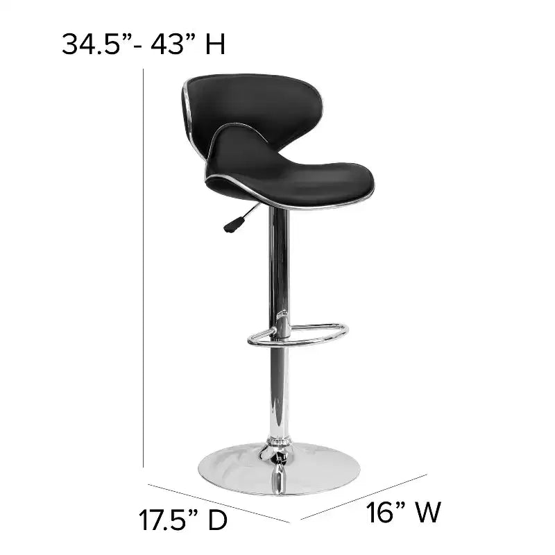 Lot de 2 tabourets de bar contemporains confortables Emma et Oliver avec dossier mi-haut en vinyle, réglables en hauteur avec piètement chromé
