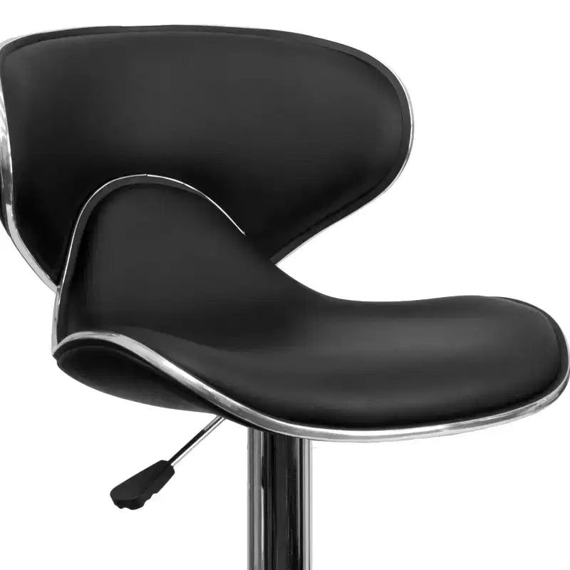 Lot de 2 tabourets de bar contemporains confortables Emma et Oliver avec dossier mi-haut en vinyle, réglables en hauteur avec piètement chromé