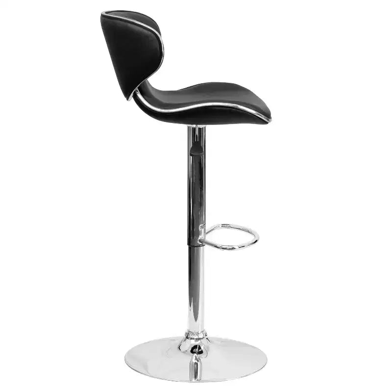 Lot de 2 tabourets de bar contemporains confortables Emma et Oliver avec dossier mi-haut en vinyle, réglables en hauteur avec piètement chromé