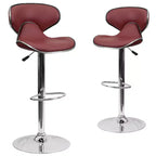 Lot de 2 tabourets de bar contemporains confortables Emma et Oliver avec dossier mi-haut en vinyle, réglables en hauteur avec piètement chromé