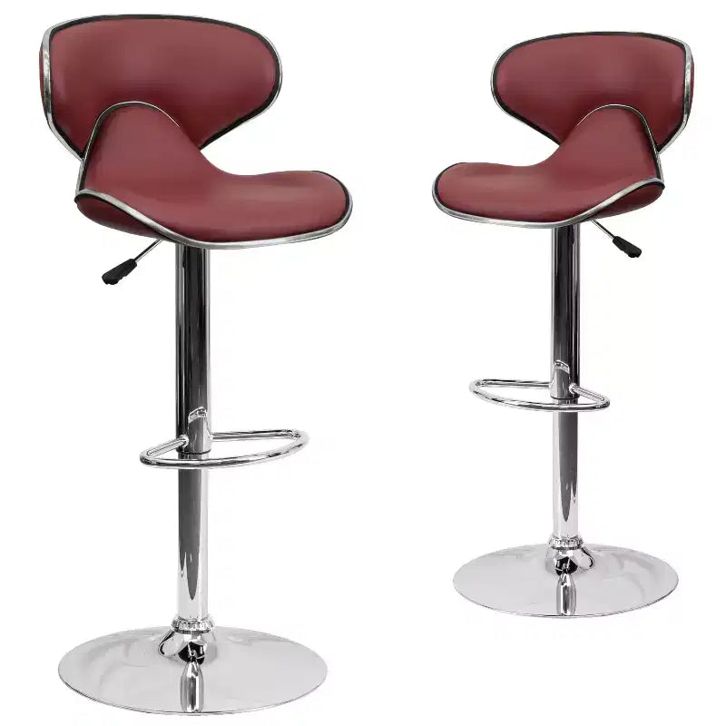 Lot de 2 tabourets de bar contemporains confortables Emma et Oliver avec dossier mi-haut en vinyle, réglables en hauteur avec piètement chromé