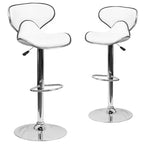 Lot de 2 tabourets de bar contemporains confortables Emma et Oliver avec dossier mi-haut en vinyle, réglables en hauteur avec piètement chromé