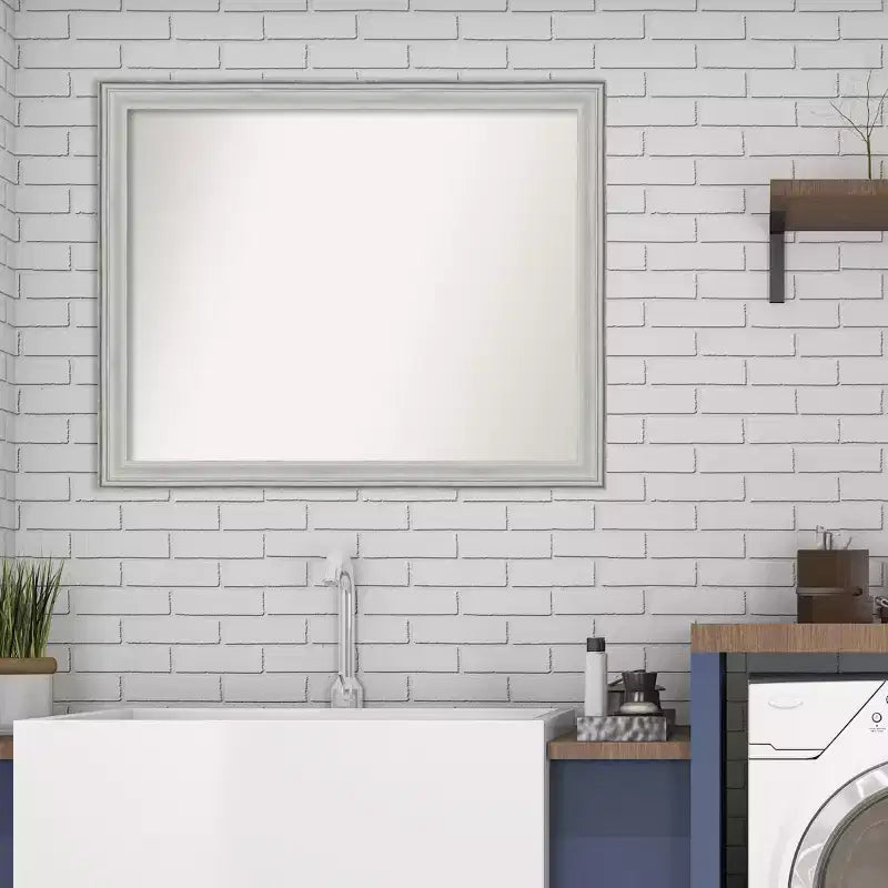 Miroir mural de salle de bain Amanti Art Bel Volto en bois argenté non biseauté