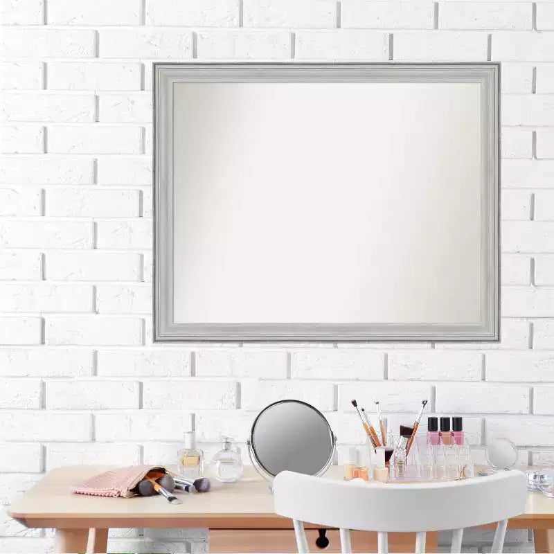 Miroir mural de salle de bain Amanti Art Bel Volto en bois argenté non biseauté