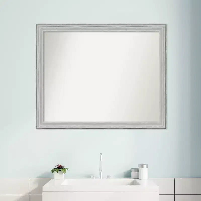 Miroir mural de salle de bain Amanti Art Bel Volto en bois argenté non biseauté