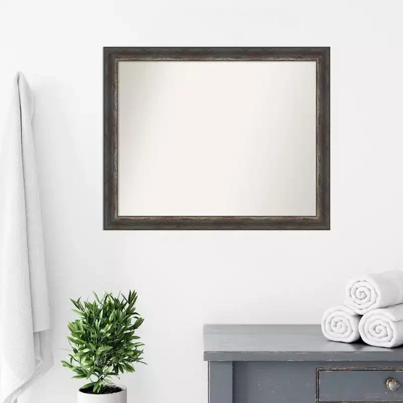 Miroir mural de salle de bain Amanti Art Bark Rustic Char Narrow non biseauté