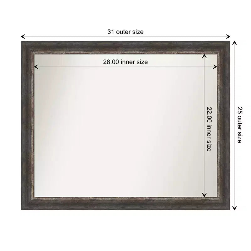 Miroir mural de salle de bain Amanti Art Bark Rustic Char Narrow non biseauté