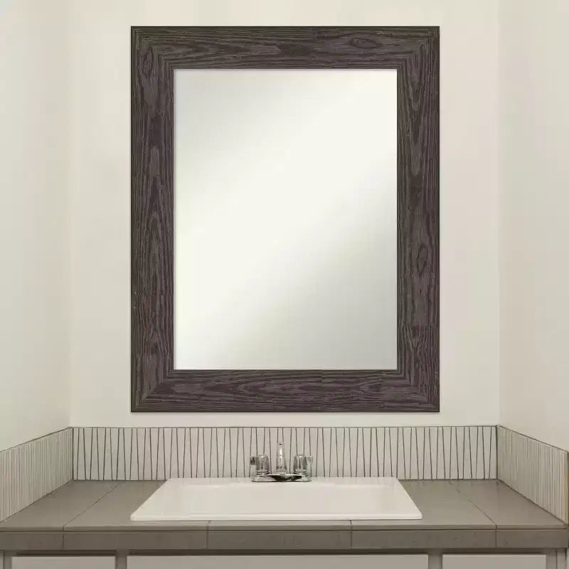 Miroir mural de salle de bain Amanti Art Bridge noir non biseauté en bois 30 x 24 po