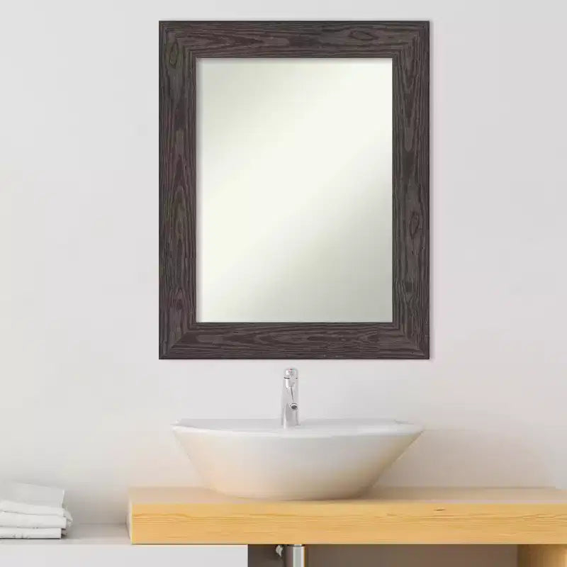 Miroir mural de salle de bain Amanti Art Bridge noir non biseauté en bois 30 x 24 po