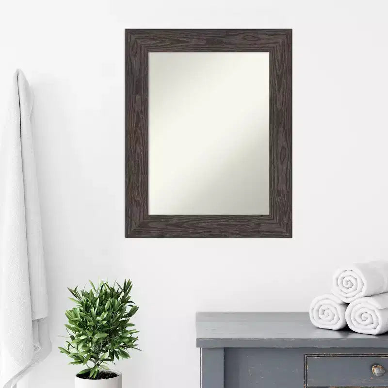 Miroir mural de salle de bain Amanti Art Bridge noir non biseauté en bois 30 x 24 po