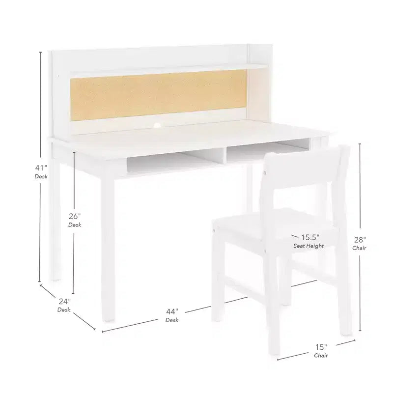 Bureau pour enfant Martha Stewart avec rehausseur et chaise – Bureau pour enfant avec étagère de rangement et tableau en liège, table d'activités pour chambre d'enfant, garçons et filles