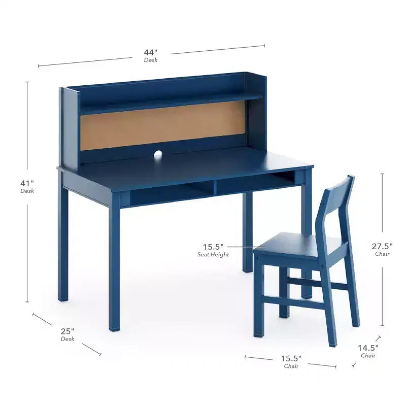 Bureau pour enfant Martha Stewart avec rehausseur et chaise – Bureau pour enfant avec étagère de rangement et tableau en liège, table d'activités pour chambre d'enfant, garçons et filles