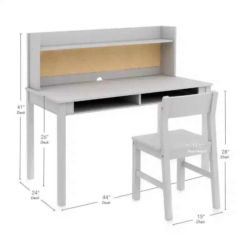 Bureau pour enfant Martha Stewart avec rehausseur et chaise – Bureau pour enfant avec étagère de rangement et tableau en liège, table d'activités pour chambre d'enfant, garçons et filles