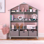 Étagère-bibliothèque de luxe pour maison de poupées Martha Stewart Kids : Bibliothèque et organisateur de jouets en bois pour chambre d'enfant avec bacs de rangement