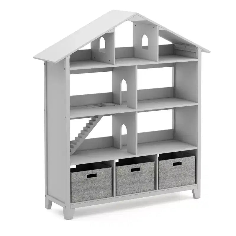 Étagère-bibliothèque de luxe pour maison de poupées Martha Stewart Kids : Bibliothèque et organisateur de jouets en bois pour chambre d'enfant avec bacs de rangement