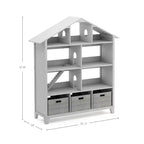 Étagère-bibliothèque de luxe pour maison de poupées Martha Stewart Kids : Bibliothèque et organisateur de jouets en bois pour chambre d'enfant avec bacs de rangement