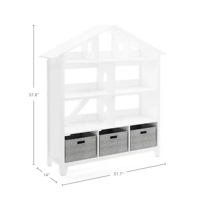Étagère-bibliothèque de luxe pour maison de poupées Martha Stewart Kids : Bibliothèque et organisateur de jouets en bois pour chambre d'enfant avec bacs de rangement