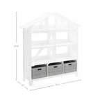 Étagère-bibliothèque de luxe pour maison de poupées Martha Stewart Kids : Bibliothèque et organisateur de jouets en bois pour chambre d'enfant avec bacs de rangement