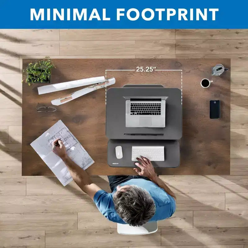 Mount-It! Rehausseur de bureau réglable en hauteur, plateau de 63,5 cm de large, bureaux convertibles assis-debout avec vérin à gaz pour la maison et le bureau