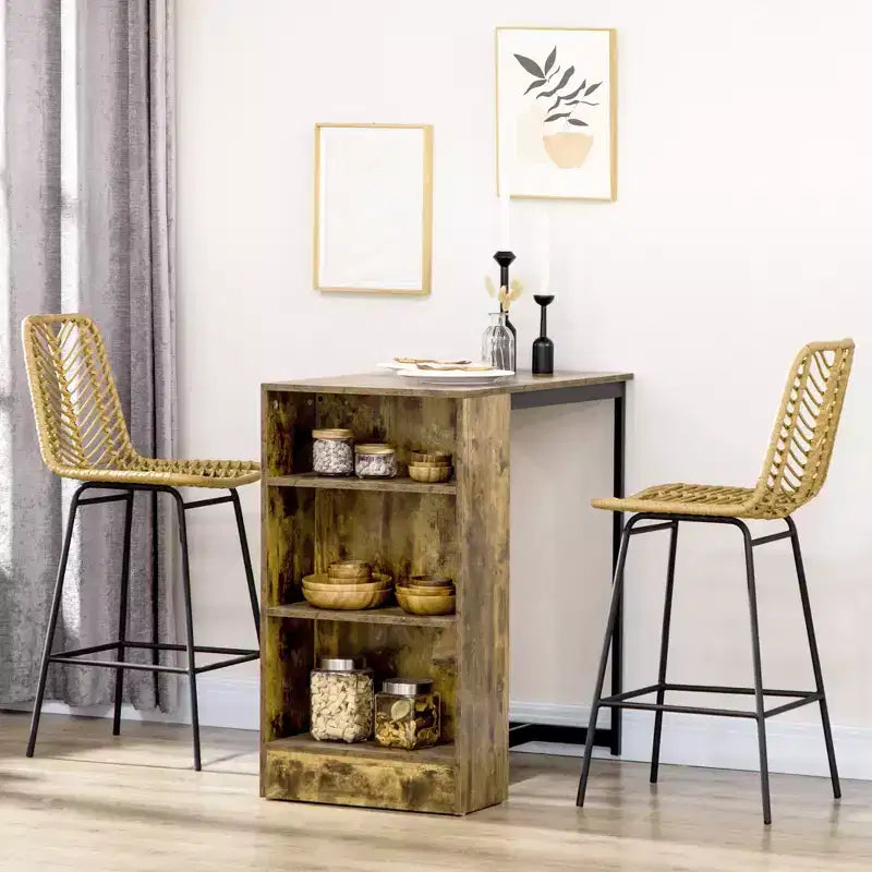 HOMCOM Lot de 4 tabourets de bar modernes en rotin, tabourets de bar en osier respirant avec base en acier pour comptoir de cuisine, jaune